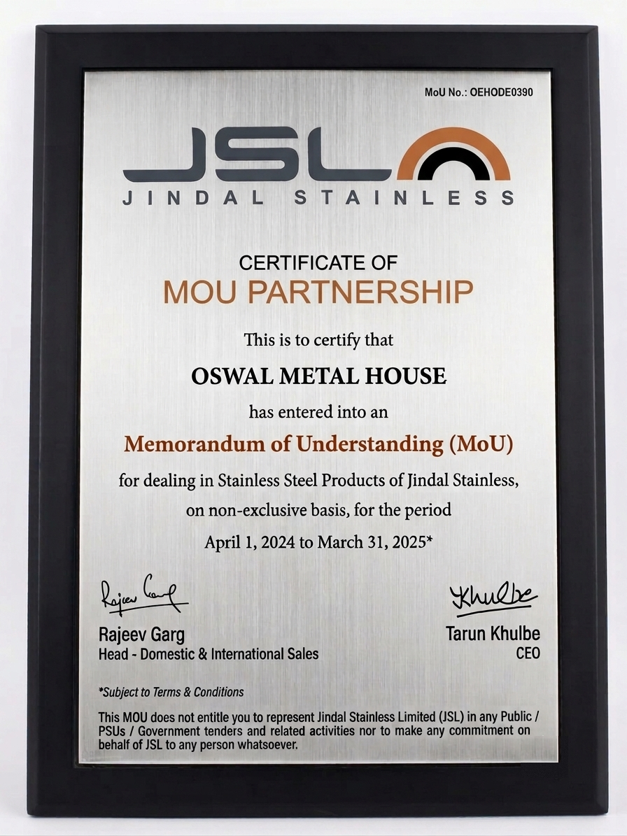 Jindal Stainless Ltd Certificate of MoU Partnership 2024-2025