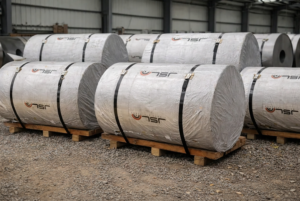 Jindal Stainless coils on pallets in the OMH warehouse