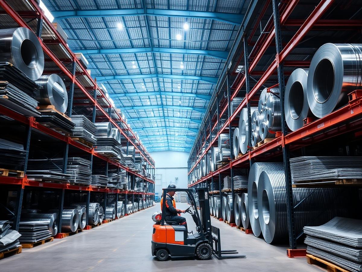 OMH warehouse racked with stainless steel coils and sheets